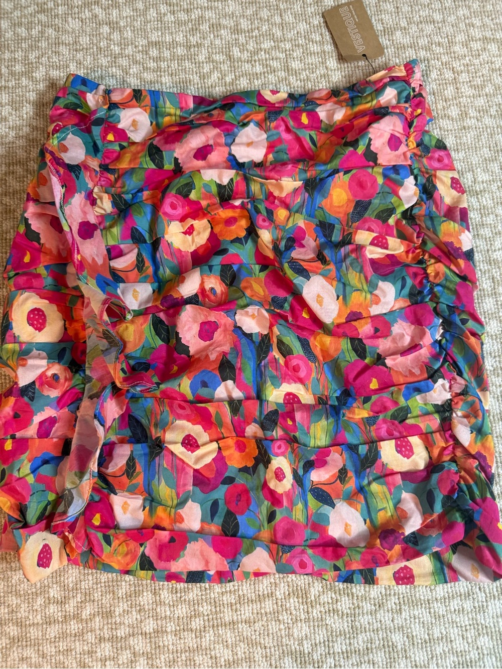 Floral Print Ruched Mini Skirt - Multicolor